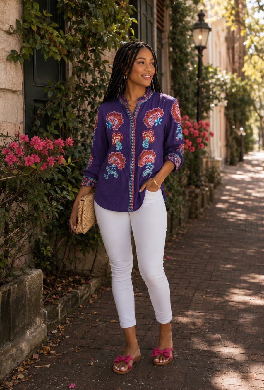 JOHNNY WAS Simone Floral-Embroidered Blouse NWT Size Small